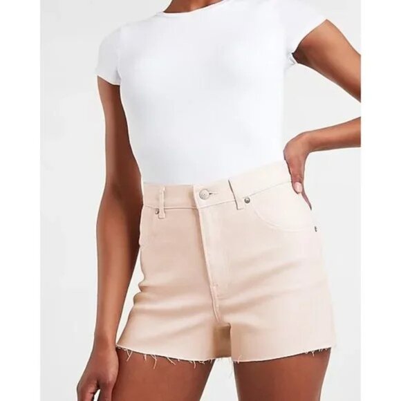 Express Pants - Express Super High Waisted Coated Mom Jean Shorts 10